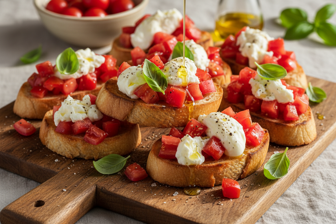 Bruschetta tomates-burrata : l'apéro italien qui fait l'unanimité
